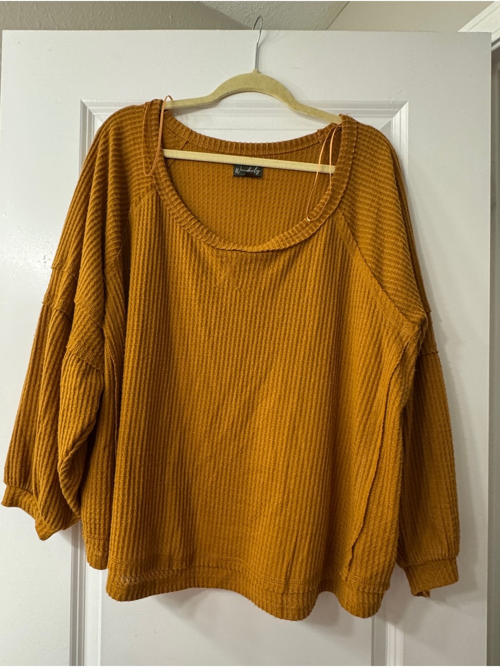 Wonderly Ribbed Scoop-Neck Oversized Sweater in Mustard